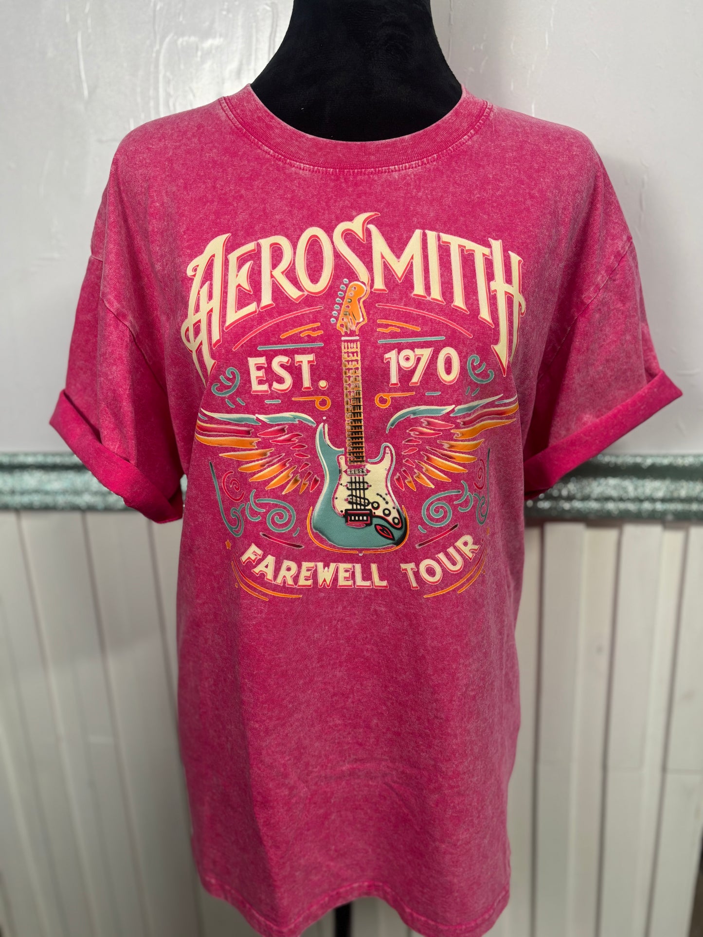 Pink Acid Wash Aerosmith Band tee