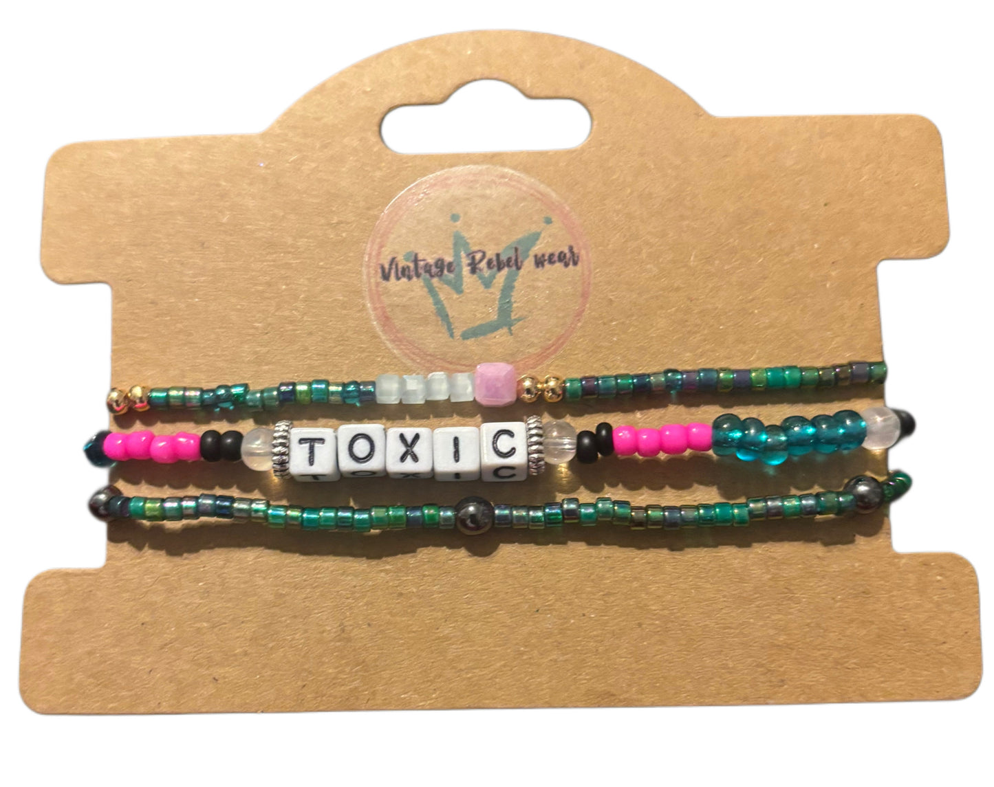 TOXIC and TURQUOISE elastic set of 3 bracelets