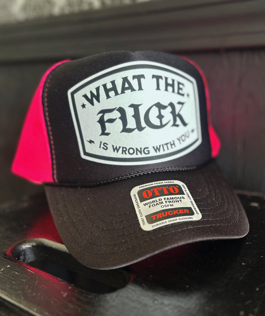 Hot Pink & Black Graphic Trucker Hat WTF quote