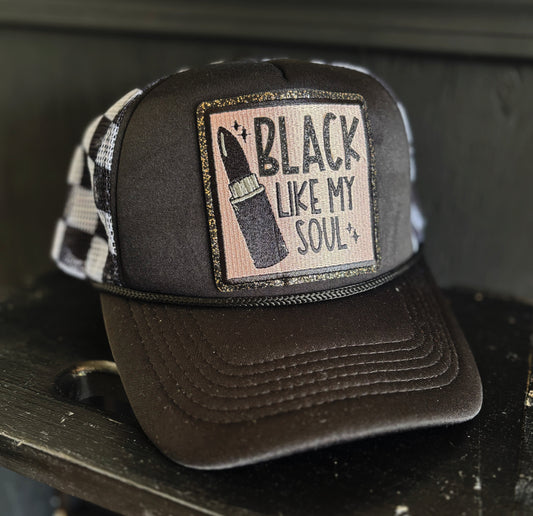 Black checkered Trucker Hat with 'Black like My Soul' patch